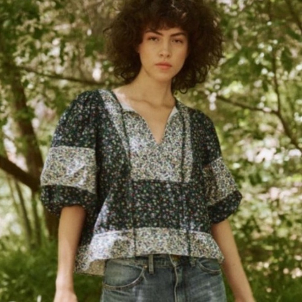 THE GREAT. Maiden Patchwork Field Floral Puff Sleeve Top‎ Size 0
